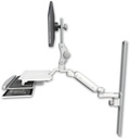 AccessMount™ Ultra 180 Heavy Duty Arm with Paralink monitor mount mount on a 36" wall track slider, a work surface tray and slide-out keyboard tray, and an 6" arm