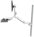 AccessMount™ Ultra 180 Heavy Duty Arm with Paralink monitor mount mount on a 50" wall track slider, a work surface tray and slide-out keyboard tray, and an 11" arm