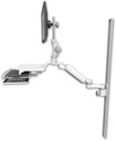 AccessMount™ Ultra 180 Heavy Duty Arm with Paralink monitor mount mount on a 50" wall track slider, a work surface tray and slide-out keyboard tray, and an 6" arm