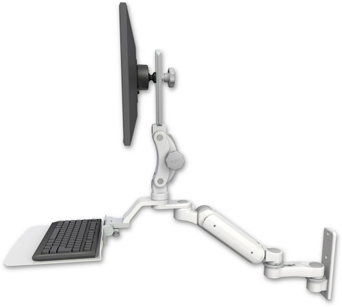 AccessMount™ Ultra 180 Heavy Duty Arm with Paralink monitor mount wall mount, a 12" flat keyboard tray, and an 6" arm