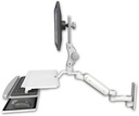 AccessMount™ Ultra 180 Heavy Duty Arm with Paralink monitor mount wall mount, a work surface tray and slide-out keyboard tray, and an 6" arm
