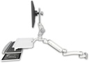 AccessMount™ Ultra 180 Heavy Duty Arm with Paralink monitor mount 3.5" wall mount, a work surface tray and slide-out keyboard tray, and an 11" arm