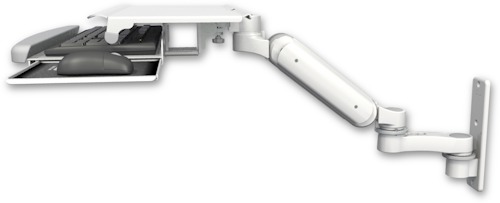 AccessMount™ Ultra 180 Heavy Duty Arm wall mount with a work surface tray and slide-out keyboard tray and an 6" arm