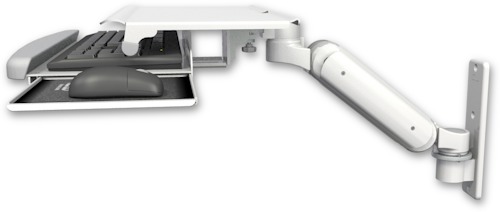 AccessMount™ Ultra 180 Heavy Duty Arm wall mount with a work surface tray and slide-out keyboard tray