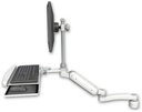 AccessMount™ Ultra 180 Heavy Duty Arm with EV710 monitor mount desk mount, a 1" riser, a wrist-rest keyboard tray, and an 11" arm