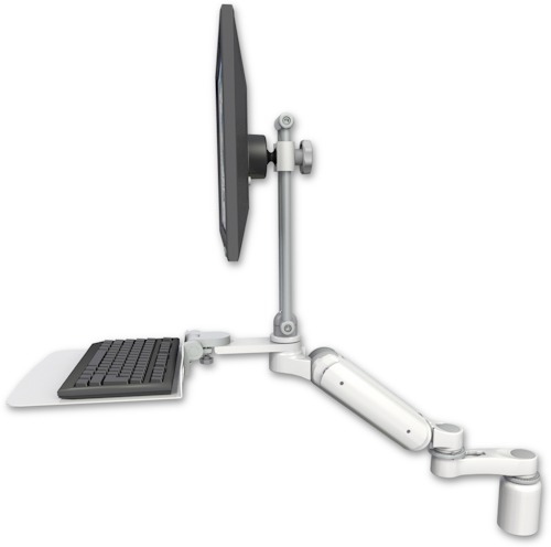 AccessMount™ Ultra 180 Heavy Duty Arm with EV710 monitor mount desk mount, a 3" riser, a 12" flat keyboard tray, and an 6" arm