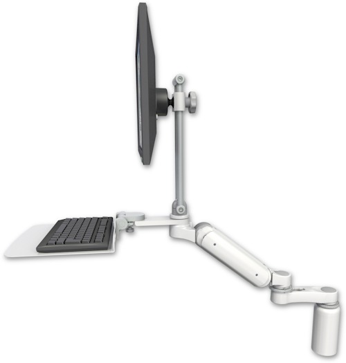 AccessMount™ Ultra 180 Heavy Duty Arm with EV710 monitor mount desk mount, a 5" riser, a 12" flat keyboard tray, and an 6" arm