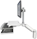 AccessMount™ Ultra 180 Heavy Duty Arm with EV710 monitor mount desk mount, a 5" riser, and a work surface tray and slide-out keyboard tray