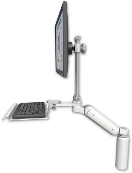 AccessMount™ Ultra 180 Heavy Duty Arm with EV710 monitor mount desk mount, a 7.5" riser, and a 12" keyboard tray
