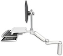 AccessMount™ Ultra 180 Heavy Duty Arm with EV710 monitor mount desk mount, a 7.5" riser, a work surface tray and slide-out keyboard tray, and an 11" arm