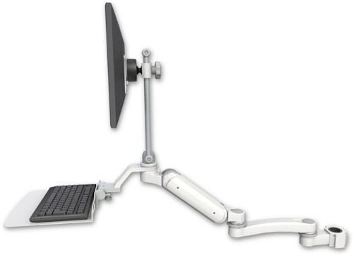 AccessMount™ Ultra 180 Heavy Duty Arm with EV710 monitor mount mount for a 1.5" pole, a 12" flat keyboard tray, and an 11" arm