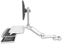 AccessMount™ Ultra 180 Heavy Duty Arm with EV710 monitor mount mount for a 1.5" pole, a work surface tray and slide-out keyboard tray, and an 11" arm