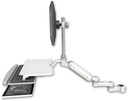 AccessMount™ Ultra 180 Heavy Duty Arm with EV710 monitor mount mount for a 1.5" pole, a work surface tray and slide-out keyboard tray, and an 6" arm