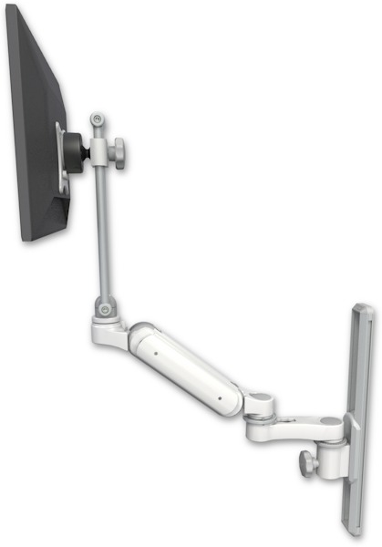 AccessMount™ Ultra 180 Heavy Duty Arm with EV710 monitor mount mount on a 19" wall track slider and an 6" arm
