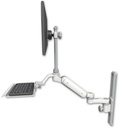 AccessMount™ Ultra 180 Heavy Duty Arm with EV710 monitor mount mount on a 19" wall track slider, a 12" keyboard tray, and an 6" arm