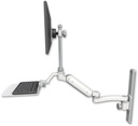 AccessMount™ Ultra 180 Heavy Duty Arm with EV710 monitor mount mount on a 19" wall track slider, a 12" flat keyboard tray, and an 11" arm