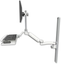 AccessMount™ Ultra 180 Heavy Duty Arm with EV710 monitor mount mount on a 36" wall track slider, a wrist-rest keyboard tray, and an 11" arm