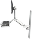 AccessMount™ Ultra 180 Heavy Duty Arm with EV710 monitor mount mount on a 36" wall track slider, a wrist-rest keyboard tray, and an 6" arm