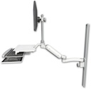 AccessMount™ Ultra 180 Heavy Duty Arm with EV710 monitor mount mount on a 36" wall track slider, a work surface tray and slide-out keyboard tray, and an 11" arm