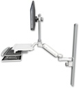 AccessMount™ Ultra 180 Heavy Duty Arm with EV710 monitor mount mount on a 36" wall track slider, a work surface tray and slide-out keyboard tray, and an 6" arm