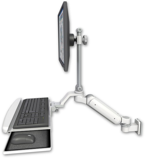 AccessMount™ Ultra 180 Arm with EV710 monitor mount 3.5" wall mount and a wrist-rest keyboard tray