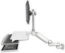 AccessMount™ Ultra 180 Arm with EV710 monitor mount 3.5" wall mount, a work surface tray and slide-out keyboard tray, and an 6" arm