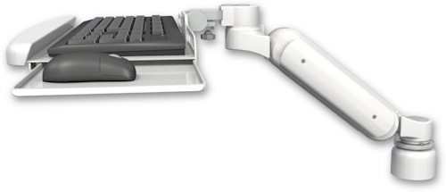AccessMount™ Ultra 180 Heavy Duty Arm desk mount with a 1" riser and a wrist-rest keyboard tray