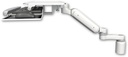 AccessMount™ Ultra 180 Heavy Duty Arm desk mount with a 3" riser, a work surface tray and slide-out keyboard tray, and an 6" arm