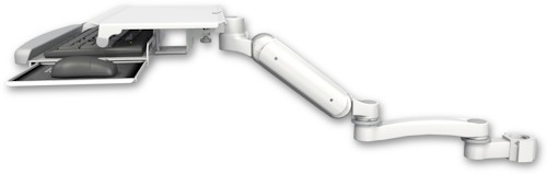 AccessMount™ Ultra 180 Heavy Duty Arm mount for a 2" pole with a work surface tray and slide-out keyboard tray and an 11" arm