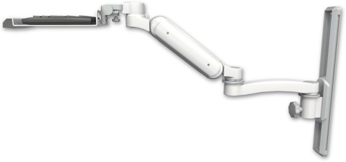 AccessMount™ Ultra 180 Heavy Duty Arm mount on a 19" wall track slider with a 12" keyboard tray and an 11" arm