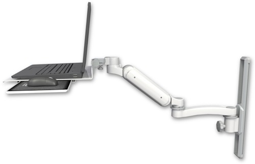 AccessMount™ Ultra 180 Heavy Duty Arm mount on a 19" wall track slider Laptop tray with slider and an 11" arm