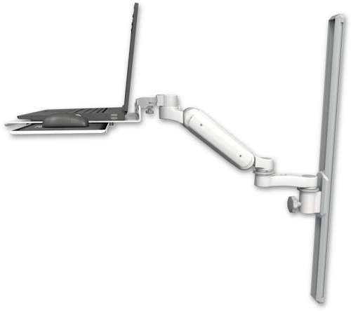 AccessMount™ Ultra 180 Heavy Duty Arm mount on a 36" wall track slider Laptop tray with slider and an 6" arm