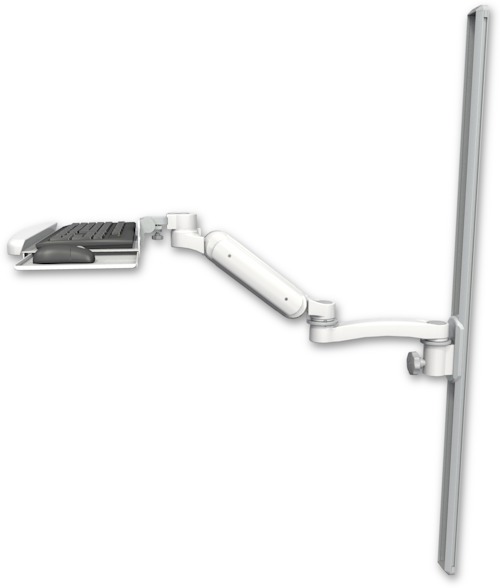 AccessMount™ Ultra 180 Heavy Duty Arm mount on a 50" wall track slider with a wrist-rest keyboard tray and an 11" arm