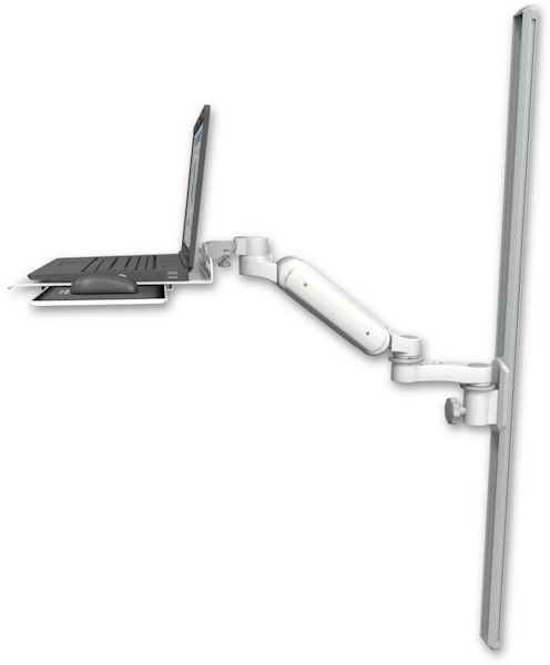 AccessMount™ Ultra 180 Arm mount on a 50" wall track slider Laptop tray with slider and an 6" arm