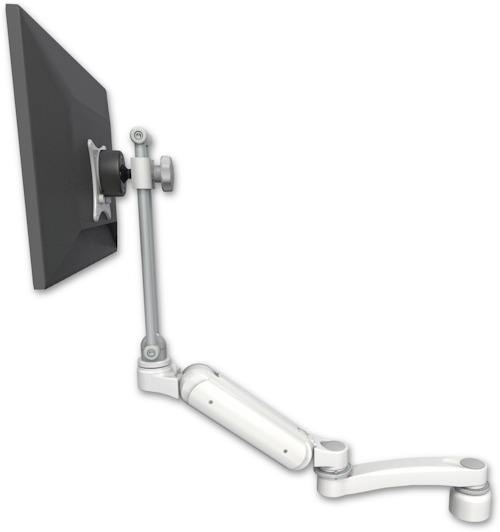 AccessMount™ Ultra 180 Arm with EV710 monitor mount desk mount, a 1" riser, and an 11" arm