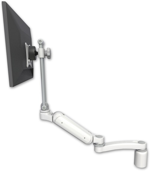AccessMount™ Ultra 180 Arm with EV710 monitor mount desk mount, a 3" riser, and an 11" arm