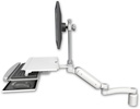 AccessMount™ Ultra 180 Arm with EV710 monitor mount desk mount, a 3" riser, a work surface tray and slide-out keyboard tray, and an 11" arm
