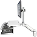 AccessMount™ Ultra 180 Arm with EV710 monitor mount desk mount, a 3" riser, and a work surface tray and slide-out keyboard tray