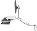 AccessMount™ Ultra 180 Arm with EV710 monitor mount desk mount, a 5" riser, a work surface tray and slide-out keyboard tray, and an 11" arm