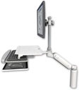 AccessMount™ Ultra 180 Arm with EV710 monitor mount desk mount, a 7.5" riser, and a work surface tray and slide-out keyboard tray