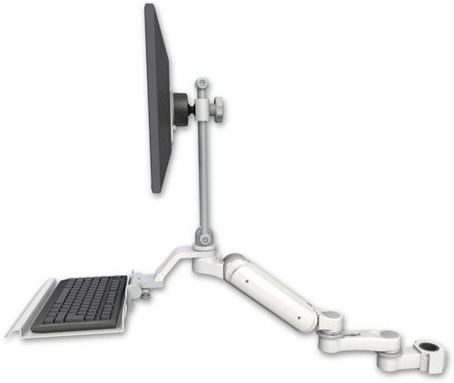 AccessMount™ Ultra 180 Arm with EV710 monitor mount mount for a 1.5" pole, a 12" keyboard tray, and an 6" arm