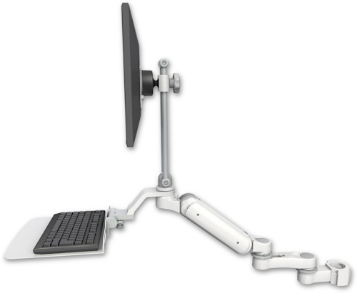 AccessMount™ Ultra 180 Arm with EV710 monitor mount mount for a 2" pole, a 12" flat keyboard tray, and an 6" arm