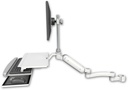 AccessMount™ Ultra 180 Arm with EV710 monitor mount mount for a 2" pole, a work surface tray and slide-out keyboard tray, and an 11" arm