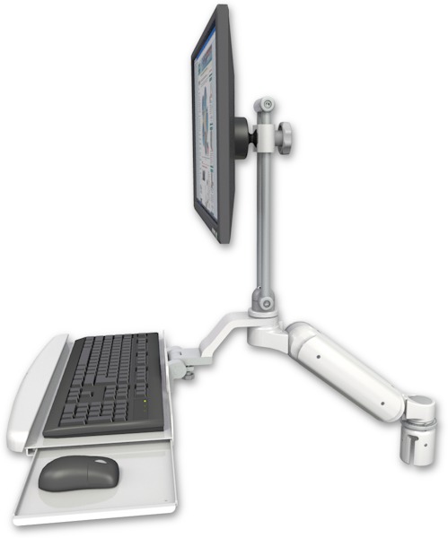 AccessMount™ Ultra 180 Arm with EV710 monitor mount mount for a 2" radius and a wrist-rest keyboard tray