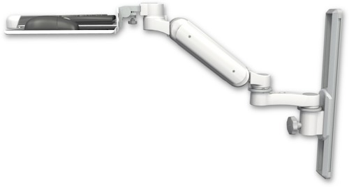 AccessMount™ Ultra 180 Arm mount on a 19" wall track slider with a wrist-rest keyboard tray and an 6" arm