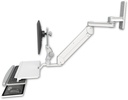 AccessMount™ Titan Elite Paralink LCD mount w/ 12" T2 arm wall mount with a work surface tray and slide-out keyboard tray