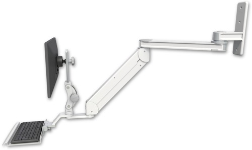 AccessMount™ Titan Elite Paralink LCD mount w/ 20" T2 arm wall mount with a 12" keyboard tray
