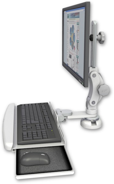 AccessMount™ Titan Paralink desk mount with a wrist-rest keyboard tray