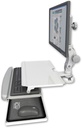 AccessMount™ Titan Paralink desk mount with a work surface tray and slide-out keyboard tray