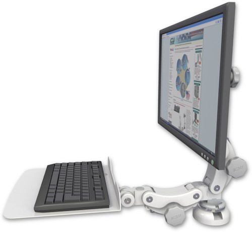 AccessMount™ Titan Paralink desk mount with a 12" flat paralink keyboard tray
